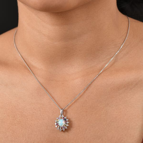 AA Natürlicher, äthiopischer Welo Opal, Mehrfarbig Saphir Anhänger 925 Silber rhodiniert ca. 2.42 ct image number 3