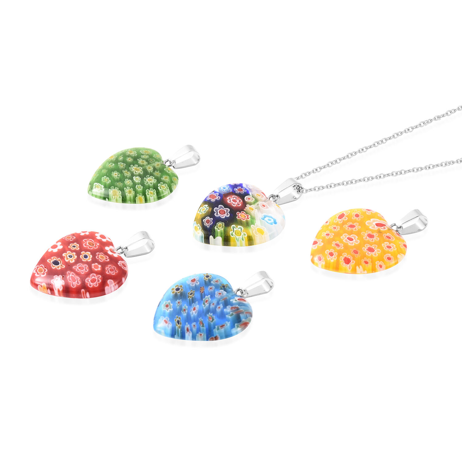 Murano Glas Herz Anhänger – Handgefertigt In Venedig | Multicolor Konfetti Design | Mit Echtheitszertifikat