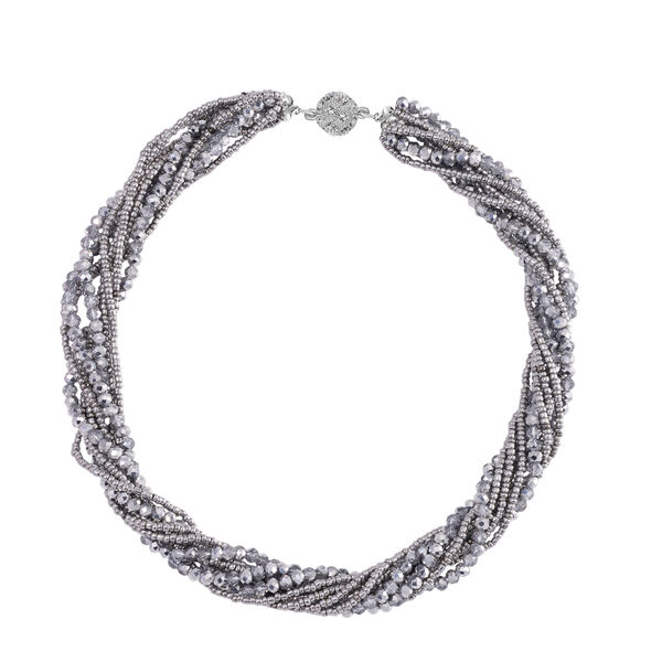 2er Set - Grau Kristall, Wei&szlig;er Kristall Halskette und Ohrringe image number 3