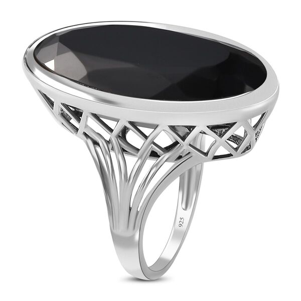Schwarzer Spinell Ring, 925 Silber platiniert, ca. 35,00 ct image number 5