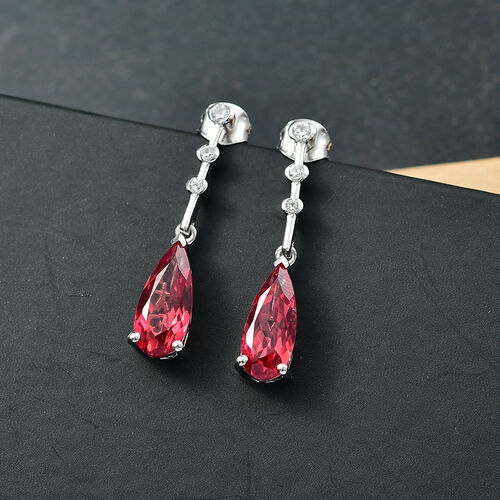 D'Joy Lab Created Padparadscha-Saphir, Weißer Zirkon Ohrringe 925 Silber rhodiniert ca. 7,10 ct. image number 1