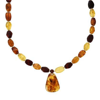 D'Joy Mehrfarbiger Bernstein Halskette ca. 50 cm 925 Silber vergoldet
