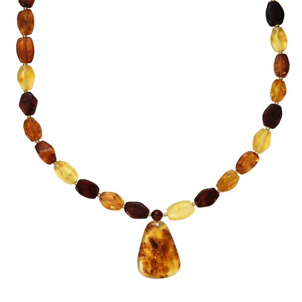 D'Joy Mehrfarbiger Bernstein Halskette ca. 50 cm 925 Silber vergoldet image number 0
