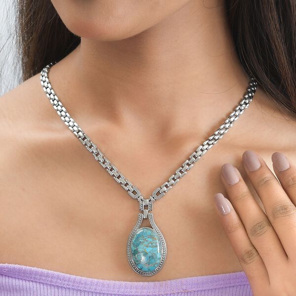 Blaues Türkis Halskette ca. 45 cm Edelstahl ca. 37.20 ct image number 3