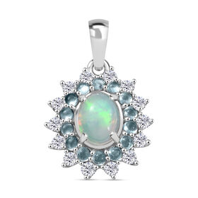 AA Natürlicher, äthiopischer Welo Opal, Weißer Zirkon Anhänger 925 Silber rhodiniert ca. 2,26 ct.