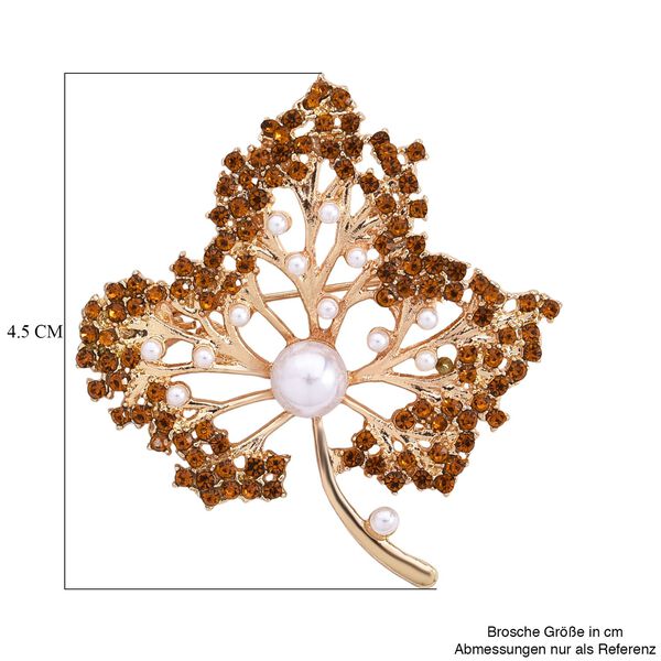 Kunststoff Perle, Champagner Kristall Brosche  Gelb image number 5