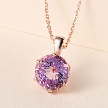 Rose De France Amethyst und Zirkon Anh&auml;nger mit 50cm Kette- 6,68 ct.