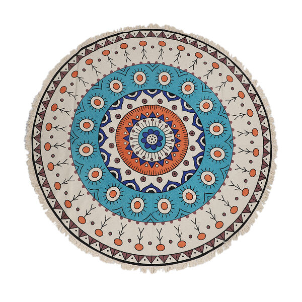 Handgewebter Teppich aus 100 % Baumwolle, 150 cm Durchmesser, Mandala Türkis image number 2