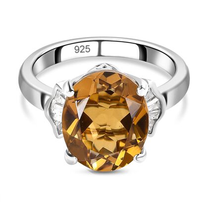 Champagner Quarz und wei&szlig;er Zirkon Ring, 925 Silber platiniert (Gr&ouml;&szlig;e 20.00) ca. 5.14 ct