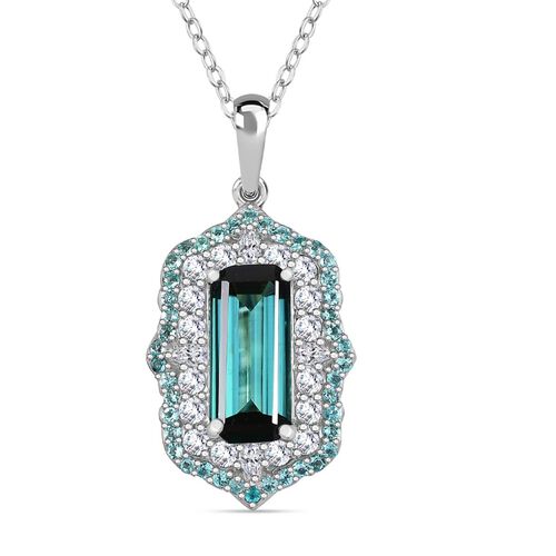RHAPSODY zertifiziert und geprüft AAAA Indigolith, Paraiba Turmalin und VS-EF Diamant Anhänger mit 45cm Kette in 950 Platin - 3,46  ct. image number 0