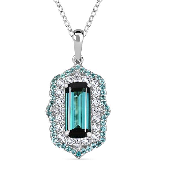 RHAPSODY zertifiziert und gepr&uuml;ft AAAA Indigolith, Paraiba Turmalin und VS-EF Diamant Anh&auml;nger mit 45cm Kette in 950 Platin - 3,46  ct.