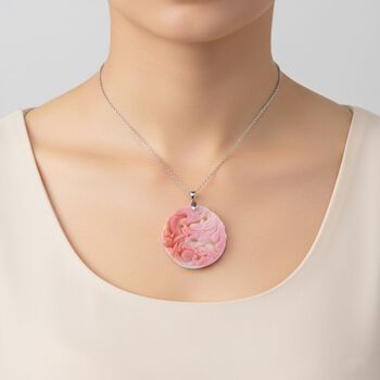 D'Joy Nat&uuml;rlicher Rosa K&ouml;nigsmuschel Perle Schmuckset ca. 50 cm 925 Silber rhodiniert