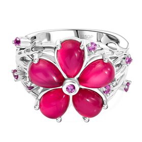 GP Italienische Garten Kollektion - Maulbeer Mondstein, Rosa Saphir Ring 925 Silber rhodiniert (Größe 17.00) ca. 4.30 ct