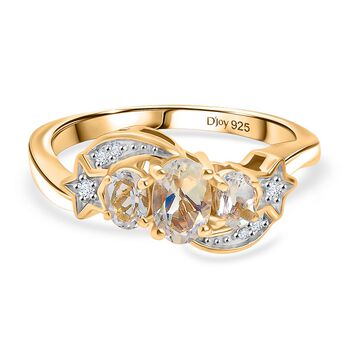 D joy AAA Premium Malagasy Mondstein Startdust Ring, 925 Silber 750 Gelbgold Vermeil (Gr&ouml;&szlig;e 16.00) ca. 0.81 ct