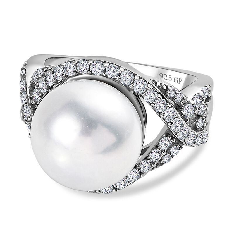 GP Regina Kollektion - Weiße Perle, Kanchanaburi Blauer Saphir Ring, 925 Silber platiniert (Größe 17.00) ca. 10.25 ct image number 0