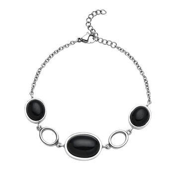 Schwarz gef&auml;rbtes Achat-Armband, ca. 19+3.5 cm, silberfarben, ca. 20,00 ct