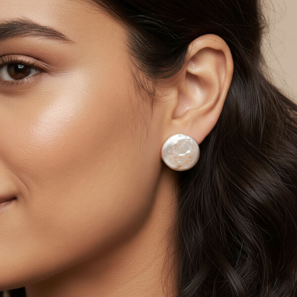 AAA Pfirsich-S&uuml;&szlig;wasser Perle Ohrringe Reiner Edelstahl, Goldfarben image number 2