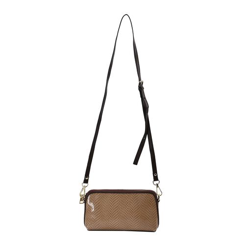 Chaose by Elsie - Echtleder Crossbody Tasche Schlangen-Prägung, Cognac image number 0