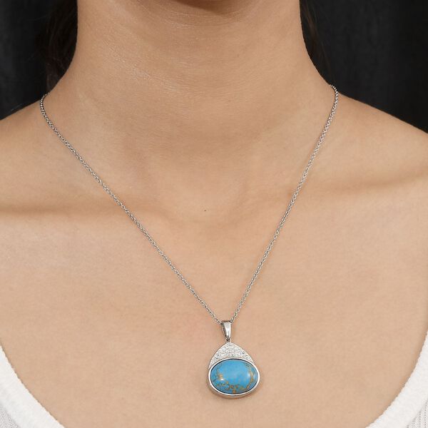 Blaues T&uuml;rkis Anh&auml;nger mit Kette, 316L Edelstahl ca. 16.28 ct image number 3