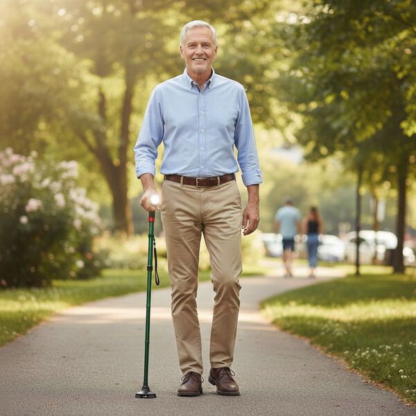 Faltbarer Smart-Gehstock mit LED Licht und Alarm, Belastbarkeit 113 KG, Gr&uuml;n, Ben&ouml;tigt 2xAAA-Batterien (nicht im Lieferumfang enthalten) image number 3