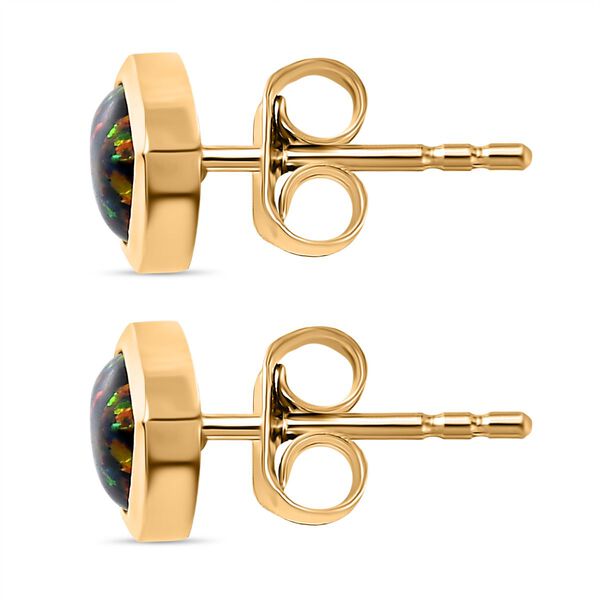 Labor erstellt schwarzen Opal Ohrringe 925 Silber 750 Gelbgold Vermeil ca. 1,09 ct. image number 4
