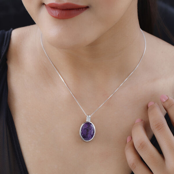 Rose de France Amethyst und wei&szlig;er Zirkon Anh&auml;nger mit Kette, 925 Silber platiniert ca. 17.08 ct image number 2