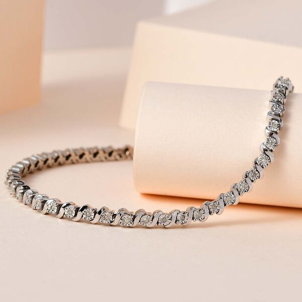 Wei&szlig;es Diamant Armband, ca. 19 cm, 925 Silber platiniert, ca. 0.25 ct image number 2