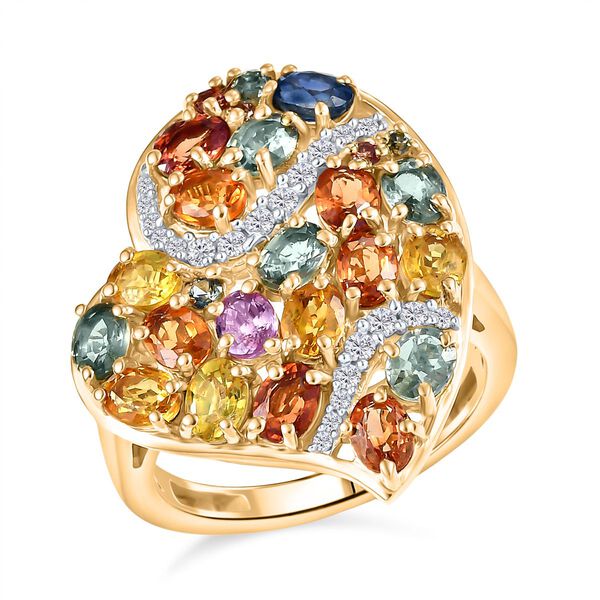 D'Joy AA Mehrfarbiger Saphir, Wei&szlig;er Zirkon Ring 925 Silber 750 Gelbgold Vermeil (Gr&ouml;&szlig;e 19.00) ca. 5.21 ct image number 3