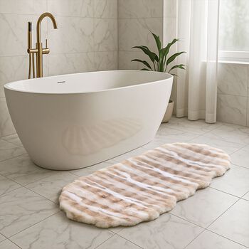 Kunstfell-Teppich mit Wellenform, Schaumstoffunterlage, 60x180cm, Beige