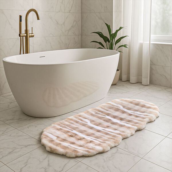 Kunstfell-Teppich mit Wellenform, Schaumstoffunterlage, 60x180cm, Beige image number 3