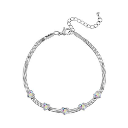 Herzf&ouml;rmiger Wei&szlig;er Mystikfarbener Kristall Armband, ca. 19 cm + 3.5 cm Extender, Reiner Edelstahl