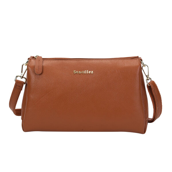 Sencillez Crossbody Tasche aus echtem Leder,  Gr&ouml;&szlig;e 28x9x17 cm, Braun
