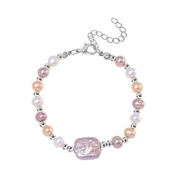 Mehrfarbige S&uuml;&szlig;wasser Perle Armband, flexibel, Messing