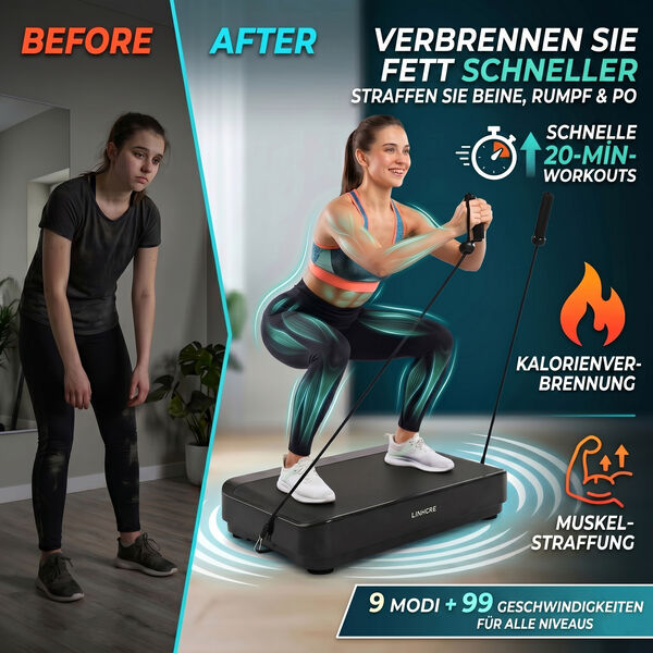 LIVMORE Vibrationsplatte Trainingsger&auml;t mit Fernbedienung, LED Display, Schwarz image number 2