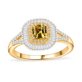 Zertifiziert und geprüft AAA gelber Saphir, gelber und weißer Diamant Ring in 585 Gold - 1,34 ct.