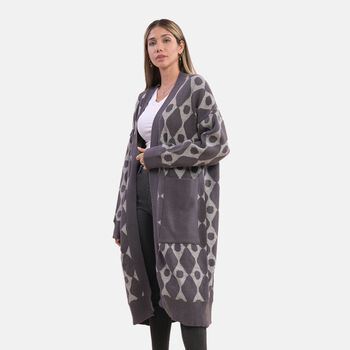 LA MAREY - offene Strickjacke mit Farbkontrast, Einheitsgr&ouml;&szlig;e Grau