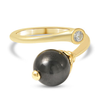 Shungit und Zirkon Ring 925 Silber vergoldet (Gr&ouml;&szlig;e 17.00) ca. 6,10 ct