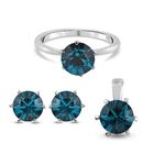 LUSTRO STELLA Österreichischer Indicolite Kristall Solitär Set aus Ring, Ohrringe und Anhänger 925 Silber platiniert