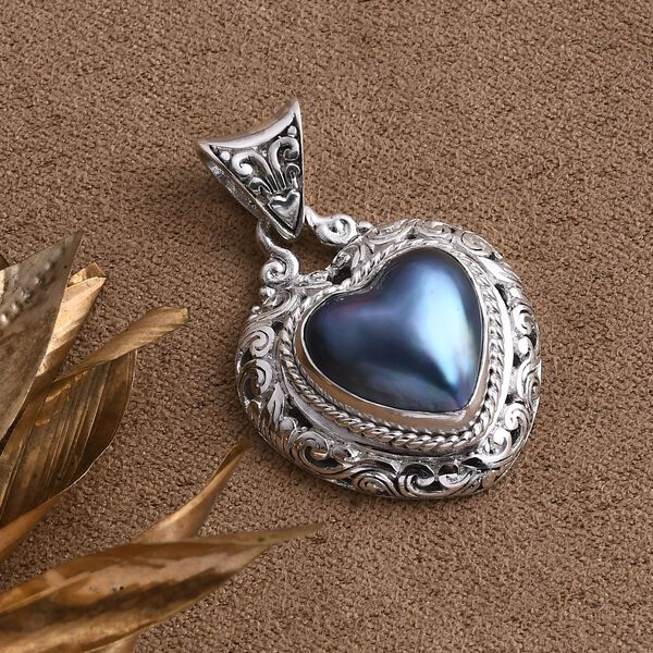 Blau Mabe Perle (12 mm) Anh&auml;nger 925 Silber image number 1