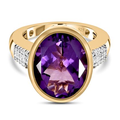 Nat&uuml;rlicher, marokkanischer Amethyst und wei&szlig;er Zirkon-Ring, 925 Silber vergoldet (Gr&ouml;&szlig;e 18.00) ca. 8,50 ct