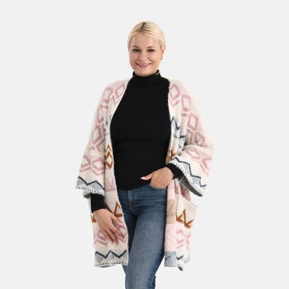 La Marey - Aztekenmuster-Cardigan, One Size, 75x85cm, Rosa-Blau