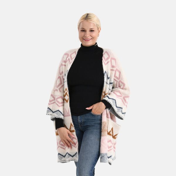 La Marey - Aztekenmuster-Cardigan, One Size, 75x85cm, Rosa-Blau image number 0