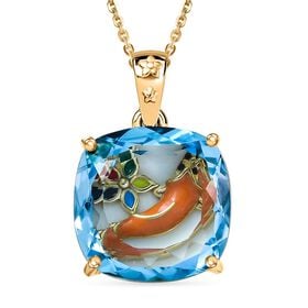 GP Trionfo Kollektion- Himmelblauer Topas, Kanchanaburi Blauer Saphir Schmuckset ca. 45 cm 925 Silber 750 Gelbgold Vermeil ca. 12.78 ct