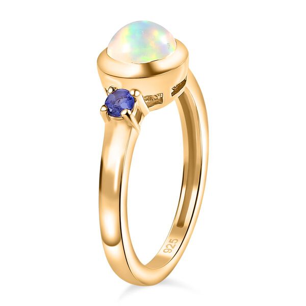 AA Natürlicher, äthiopischer Welo Opal, Tansanit Ring 925 Silber vergoldet (Größe 16.00) ca. 0,74 ct image number 6