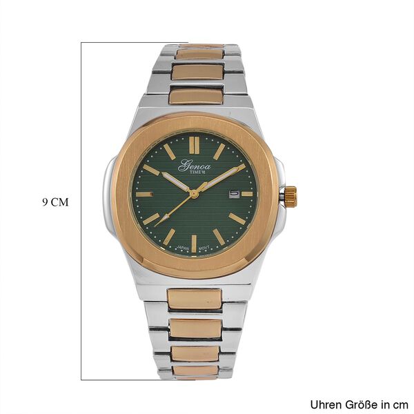 Genoa Time V2 - PC32 Japanisches Uhrwerk, Datumsanzeige, Gehäuse mit PNP-Stahl- und Goldplattierung, grünes Zifferblatt mit hydraulischem Design, Edelstahlarmband, bicolor image number 7