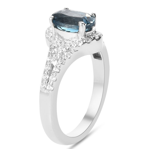 London Blau Topas und Zirkon Ring 925 Silber platiniert  ca. 2,01 ct image number 5