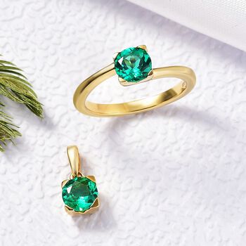 LUXURIANT AAA Labor kolumbianisches Smaragd Schmuckset, 925 Silber 750 Gelbgold Vermeil - 2,70 ct.