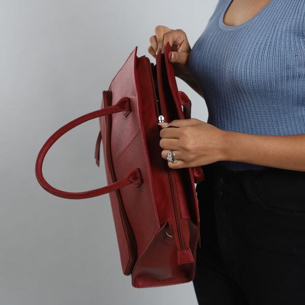 Handtasche aus echtem Leder mit Extra-Fach, Größe 13x38x30 cm, Weinrot image number 5