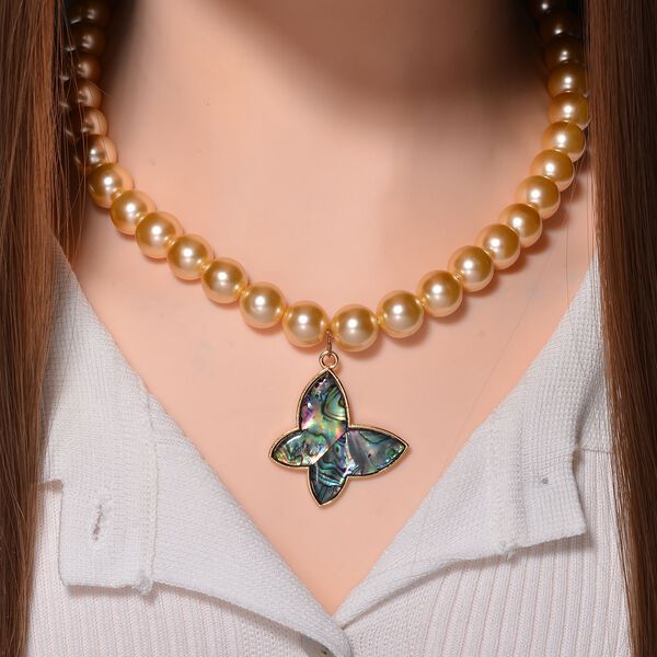 Goldene Muschelkernperlen und Abalone Muschel Halskette, 45 cm - 330 ct. image number 2