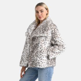 LA MAREY Signature - Kurzjacke aus Webpelz mit Leopardenmuster, Einheitsgr&ouml;&szlig;e, Beige